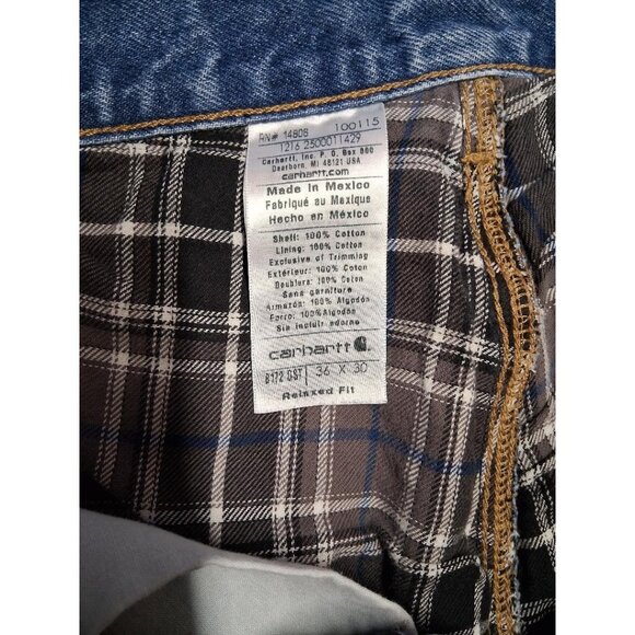 Carhartt Mens Flannel Lined Relaxed Fit Blue Denim Jeans 100% Cotton 36x30 Made - Picture 5 of 6